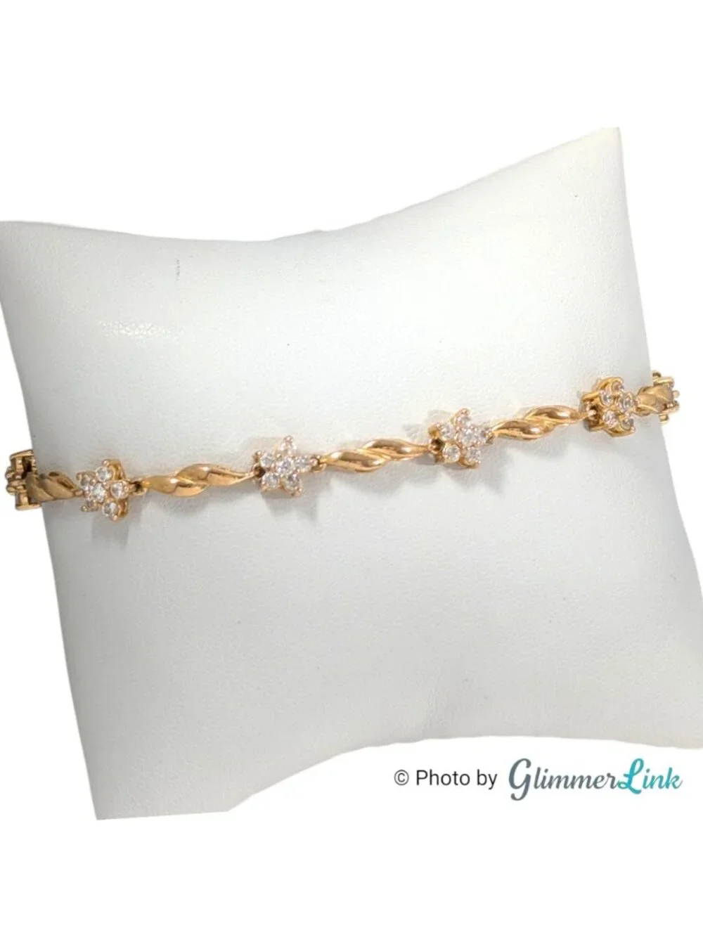 Ross Simons Gold Plated 925 Sterling CZ Floral Link Bracelet - Picture 2 of 10